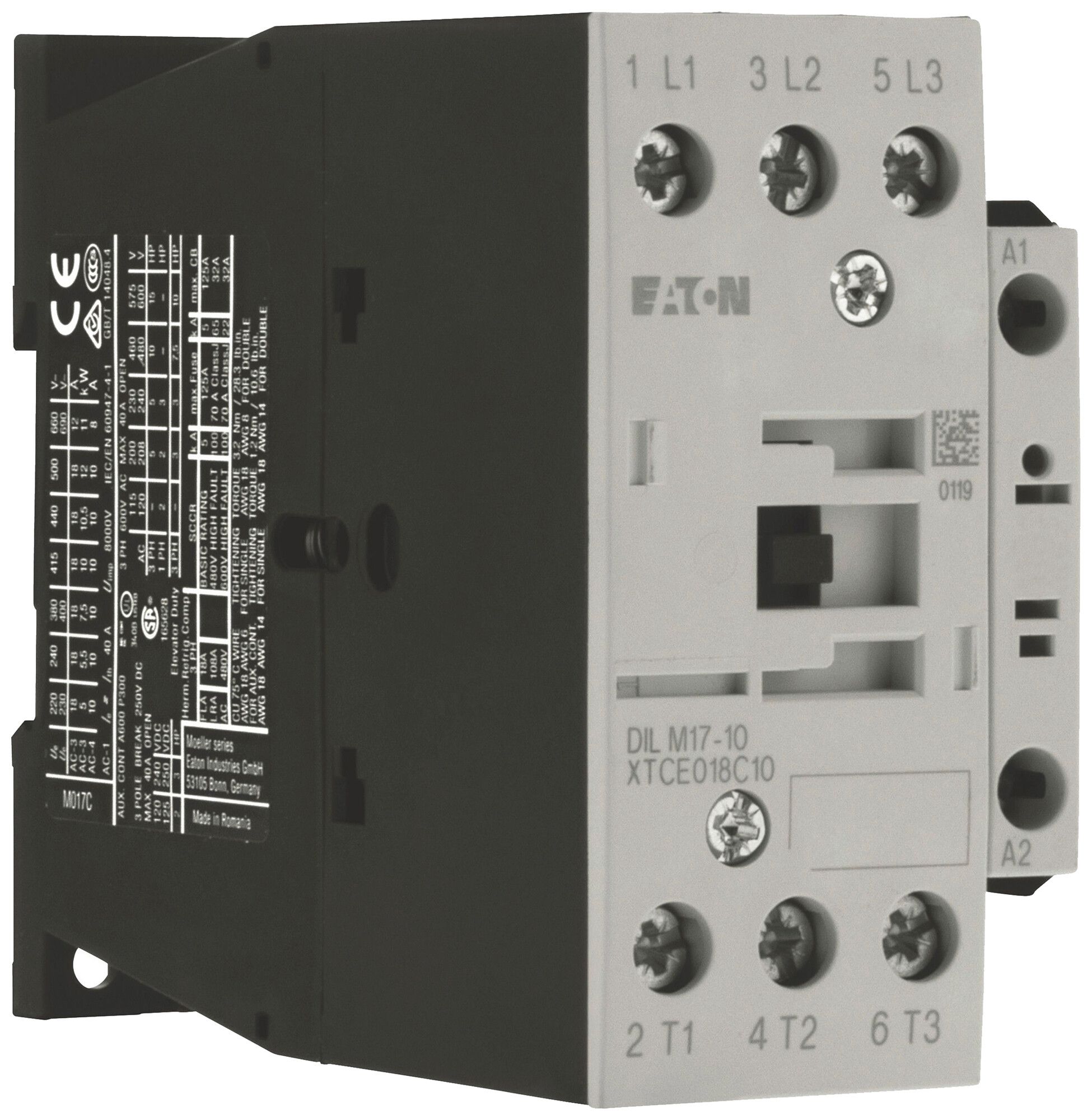 Contattore di potenza Eaton DILM17-10 24V AC 3NO 40A 18A 7.5kW 4.5kW 24…690V