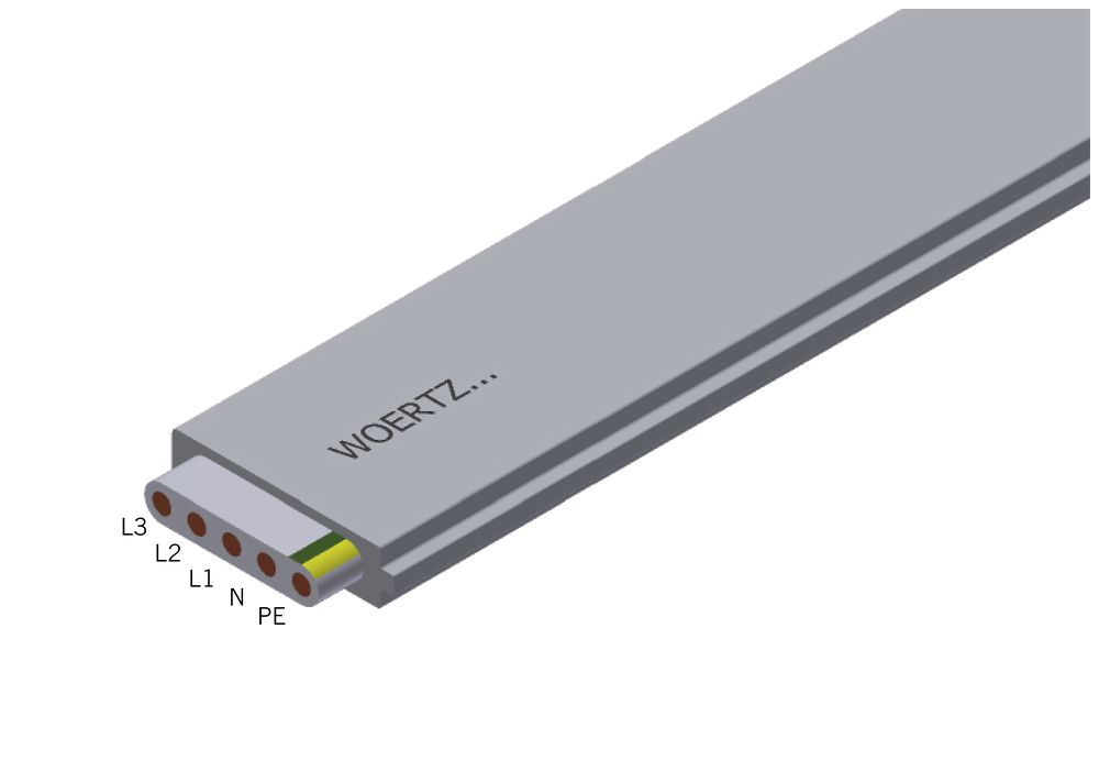 Câble plat Woertz Power IP 5×2.5mm² sans halogène gris B2ca