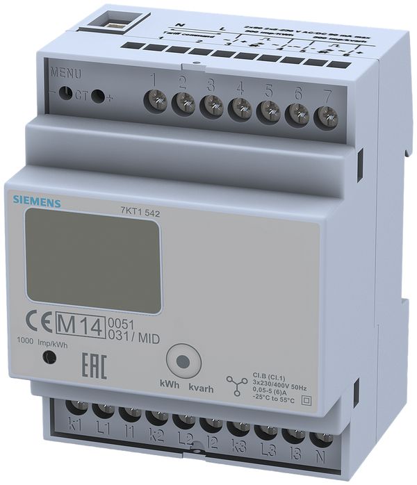 REG-Energiezähler Siemens SENTRON 7KT1542 3P indirekt (5A), MID, 2 Tarife