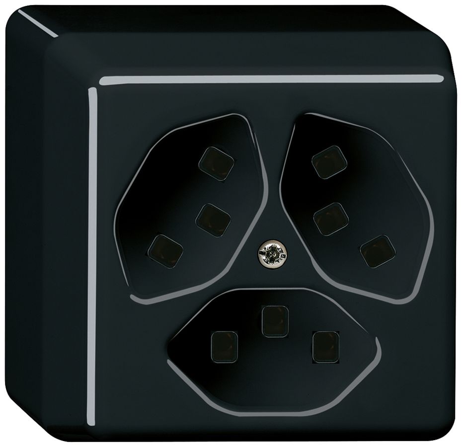 AP-Steckdose Hager basico 3×Typ 23 P schwarz