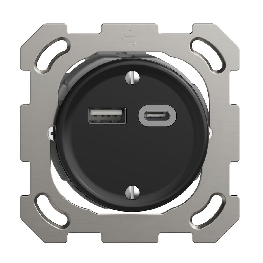 Prise ENC USB 18W type A + type C Feller STANDARDdue QM 230V 3600mA noir