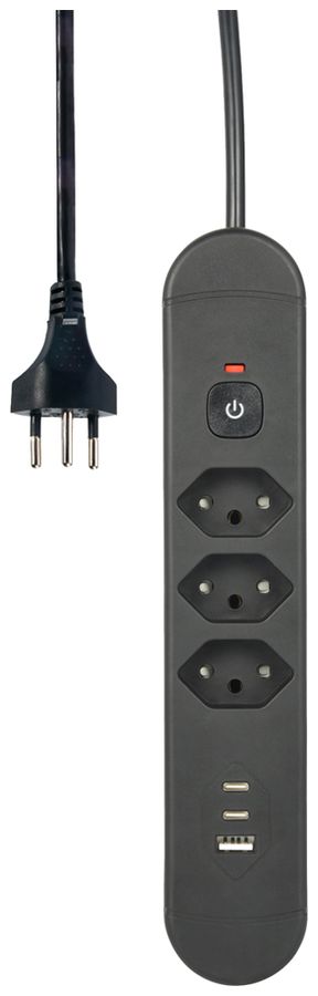 Prise multiple Re:Life 10A avec interrupteur EN/HORS 3×T13 3×USB 1.8m noir