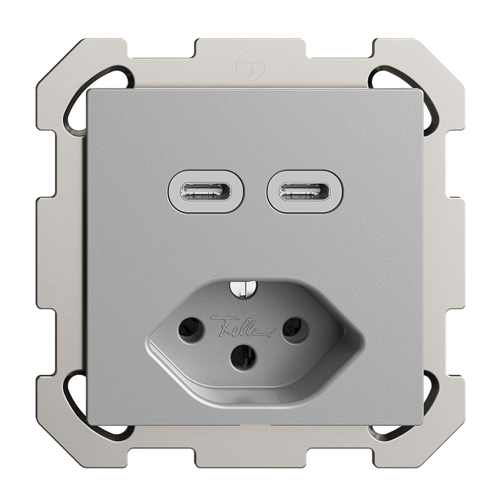 Prise ENC USB 2×type C + type 13 Feller EDIZIOdue FM 230V 3000mA silver