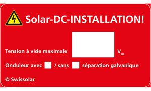 Warnaufkleber Swissolar "Solar DC ANLAGE" Französisch