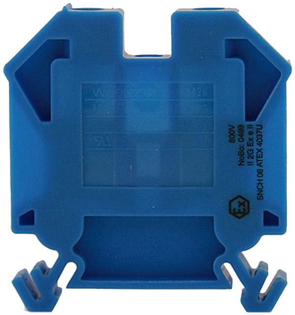 Borne de passage joignable Woertz Ex 4…10mm² 57A 1000V vis 2×1 rail DIN 35mm bl