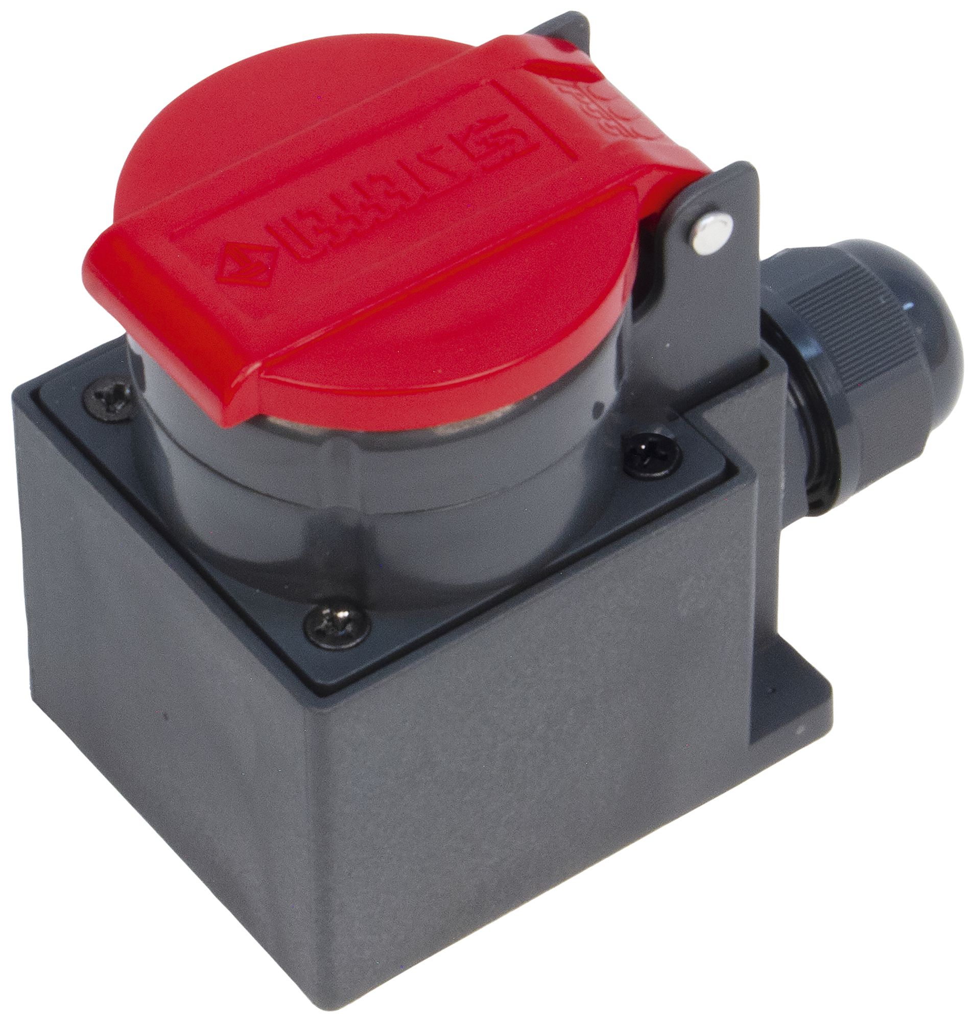 AP-Steckdose Steffen 1×T25 3P 16A 440V IP55 Deckel rot, schwarz