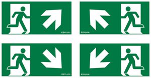 Set de pictogrammes ESYLUX SLE 30m flèche hd/hg/bd/bg 300×150mm