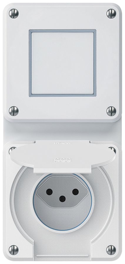 UP-Kombination robusto 2×1, Schalter Schema 3/Steckdose T13 IP55 weiss
