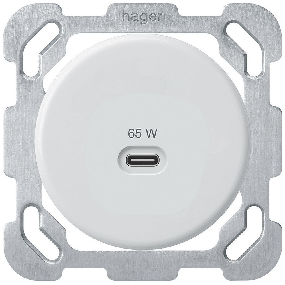 Prise de charge USB ENC Hager basico type C 65W 3250mA a.plaque fixation blanc