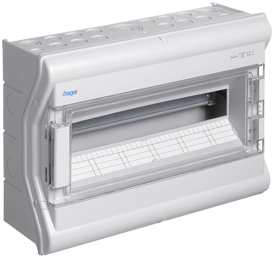 Coffret de distribution AP Hager vector 1 rangée 18UM IP54/IP65 418×302×151mm