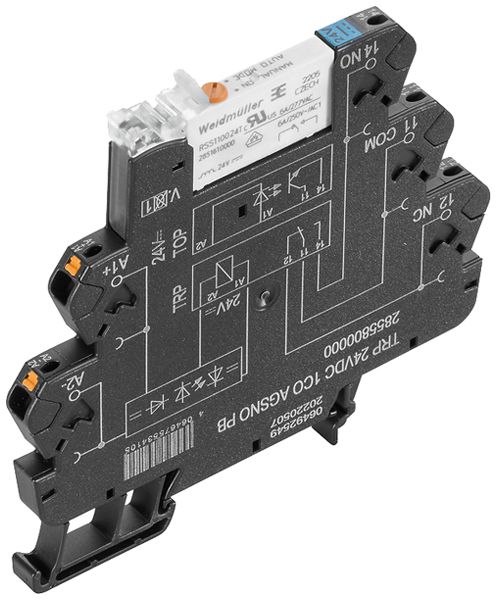 Relais WM TRP 1NO AgSnO2 19.2…28.8VDC 6A/250VAC Prüftaste push-in