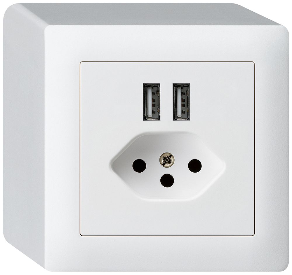 Prise AP 2×USB & T13 kallysto Q 2400mA blanc