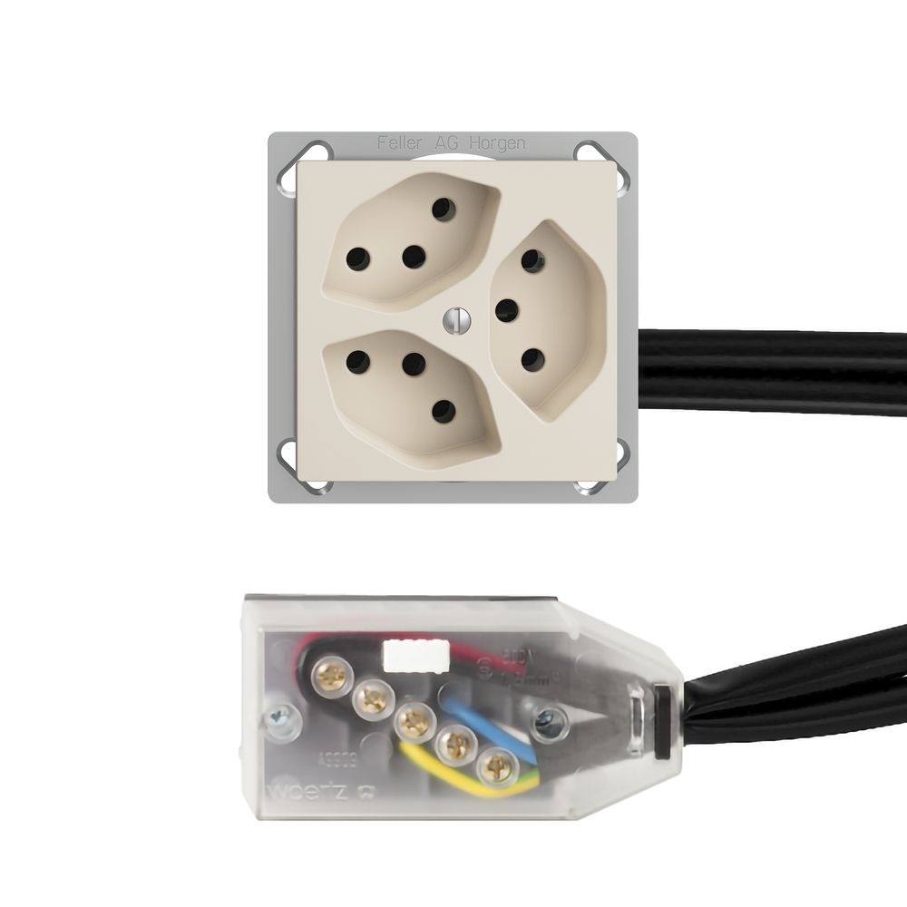 EB-Steckdose EDIZIOdue 3×T13 L3 crema, für Flachkabel Technofil