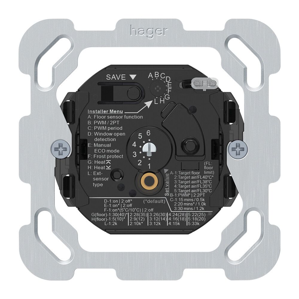 Termostato ambiente INC Hager acceso/spento 230VAC 16A 56×56mm