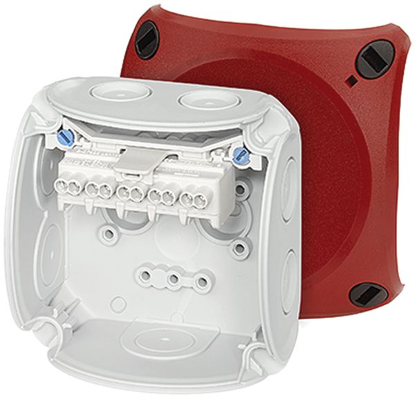 Boîte de dérivation AP Hensel DK 0202 R 5×2.5mm², gris couvercle rouge