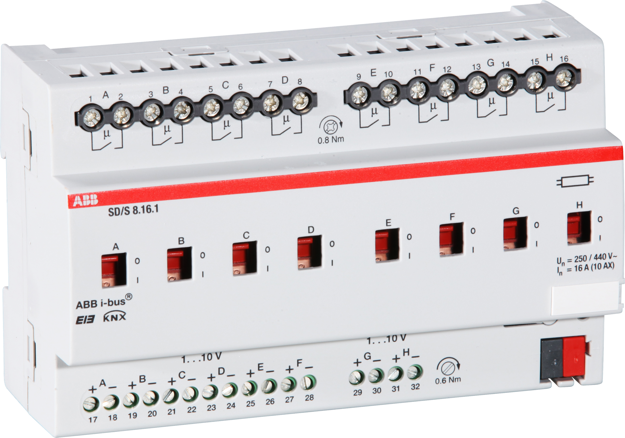 EB-Schalt-/Dimmaktor KNX ABB 8×16 A/230V, 0…10V, REG-K,4TE