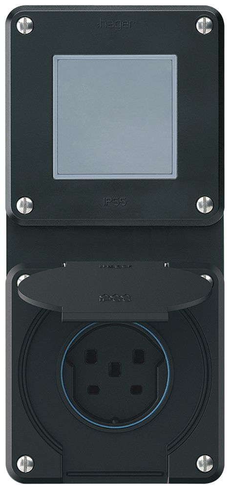 Combinazione INC robusto 2×1, interruttore schema 3/presa T25 IP55 nero