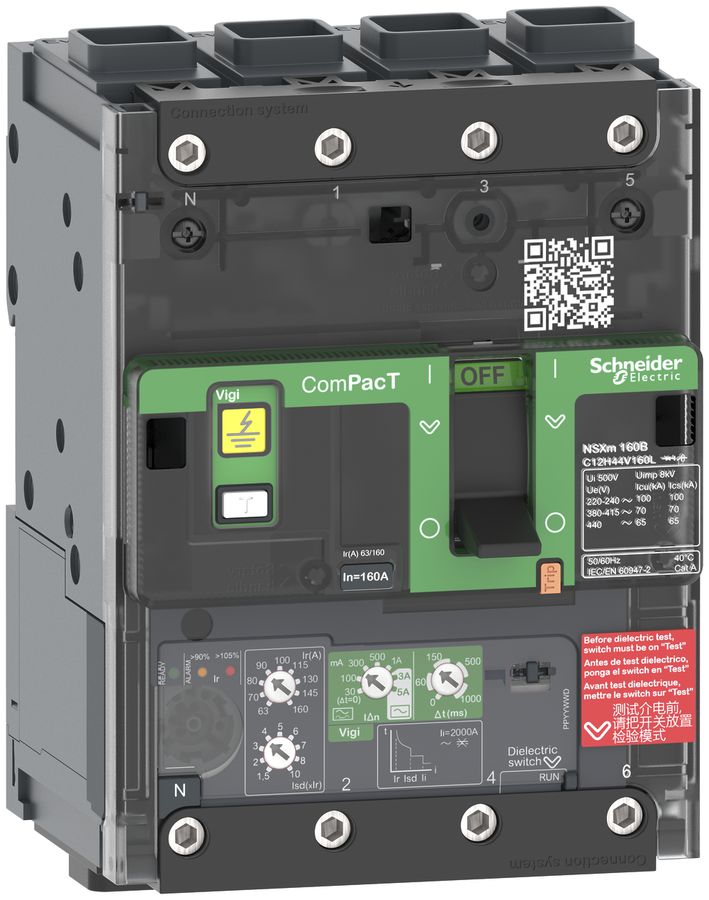 Leistungsschalter ComPacT NSXm100B mit MicroLogic4.1 Vigi 4P 100A 25kA, EL