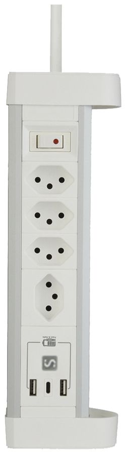 Prise multiple de table 4×T13/2×USB-A/1×USB-C 2m T12 blanc/aluminium