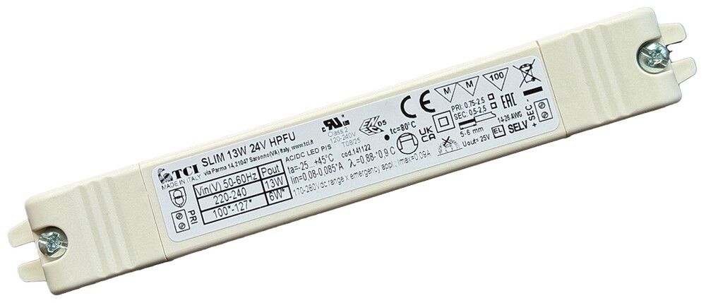 Alimentation LED SLIM 13W OUT:24V 0…550mA IP20 158×22×19mm
