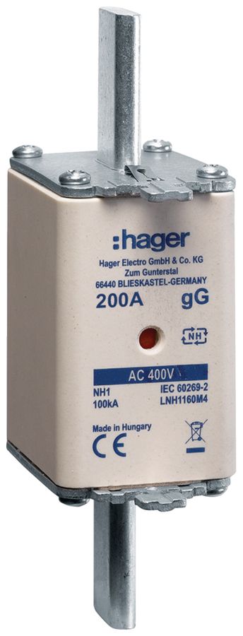 Fusibile HPC Hager DIN1 400VAC 200A gG/gL segnalatore doppio antiruggine