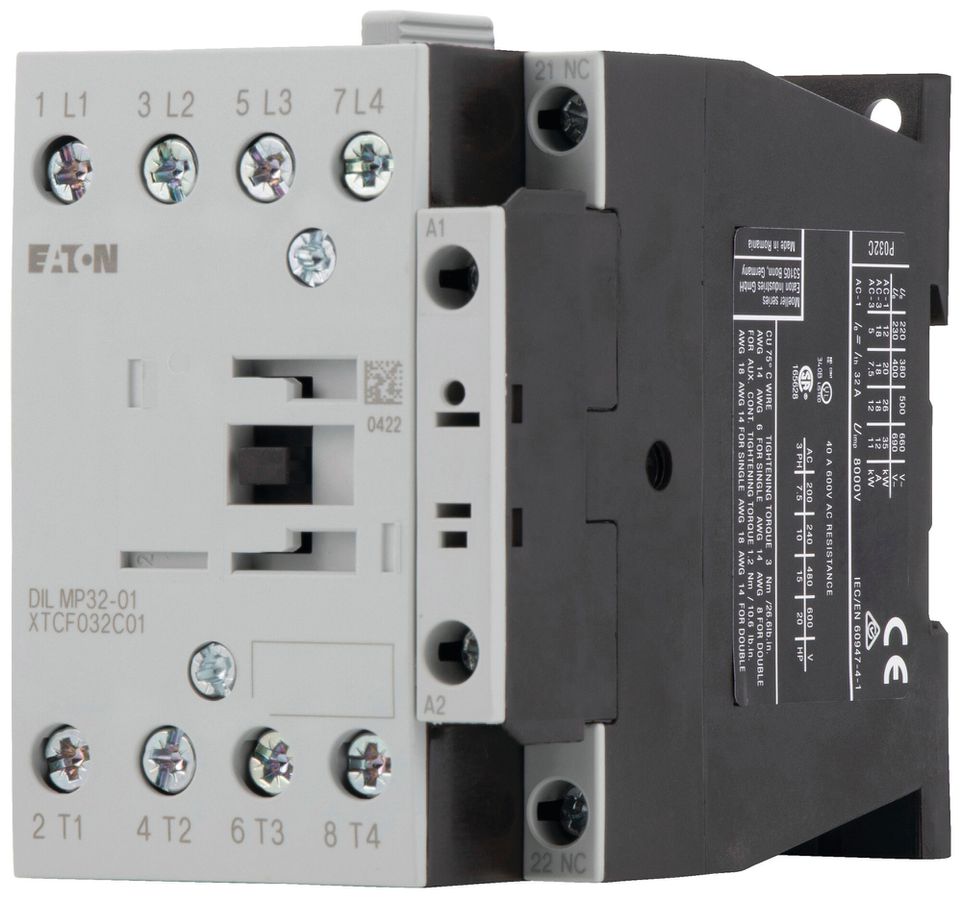 Contattore di potenza Eaton DILMP32-01 230V AC 4NO 32A 18A 7.5kW 7kW 24…690V