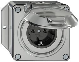 AP-Steckdose ELEMENT SNAPFIX® SCHUKO 16A 250V mit Klappdeckel IP44 alu