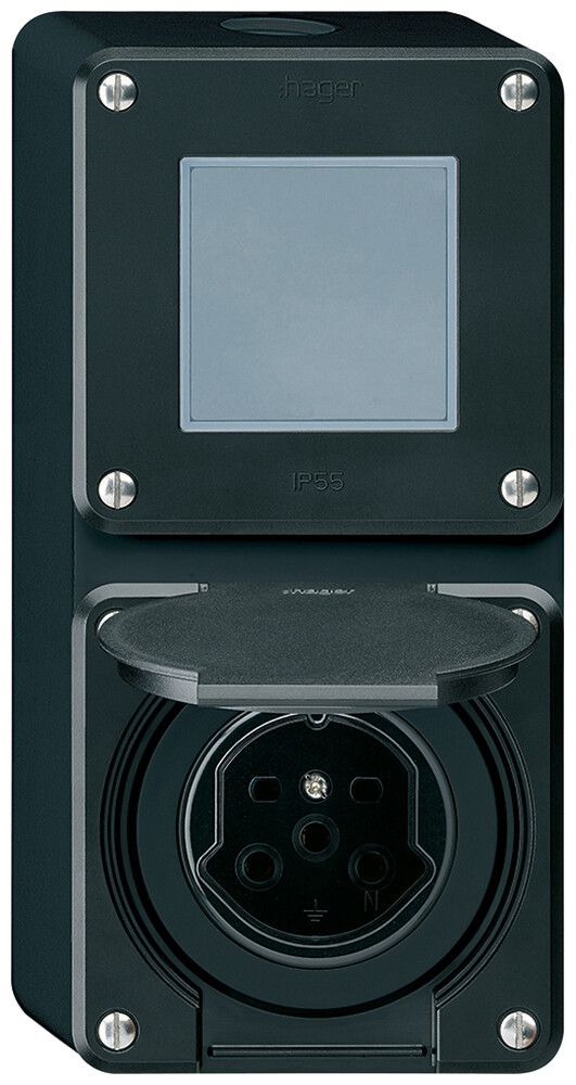 AP-Kombination Hager robusto I-I vertikal 3/1L+Typ 15, schwarz