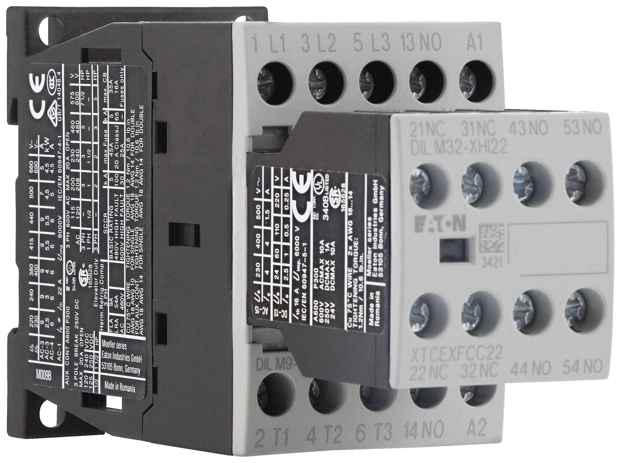 Contacteur de puissance Eaton DILM9-32 230V AC 3NO 22A 9A 4kW 6A 2.5kW 24…690V