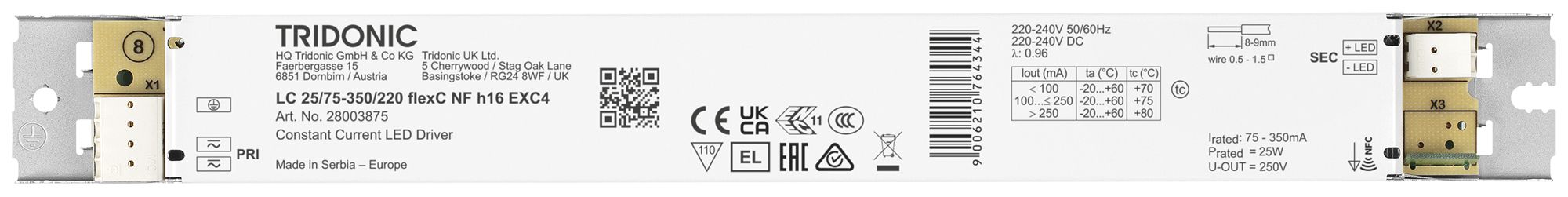 Convertitore LED Tridonic LC 16.5…25W 75…350mA ON/OFF