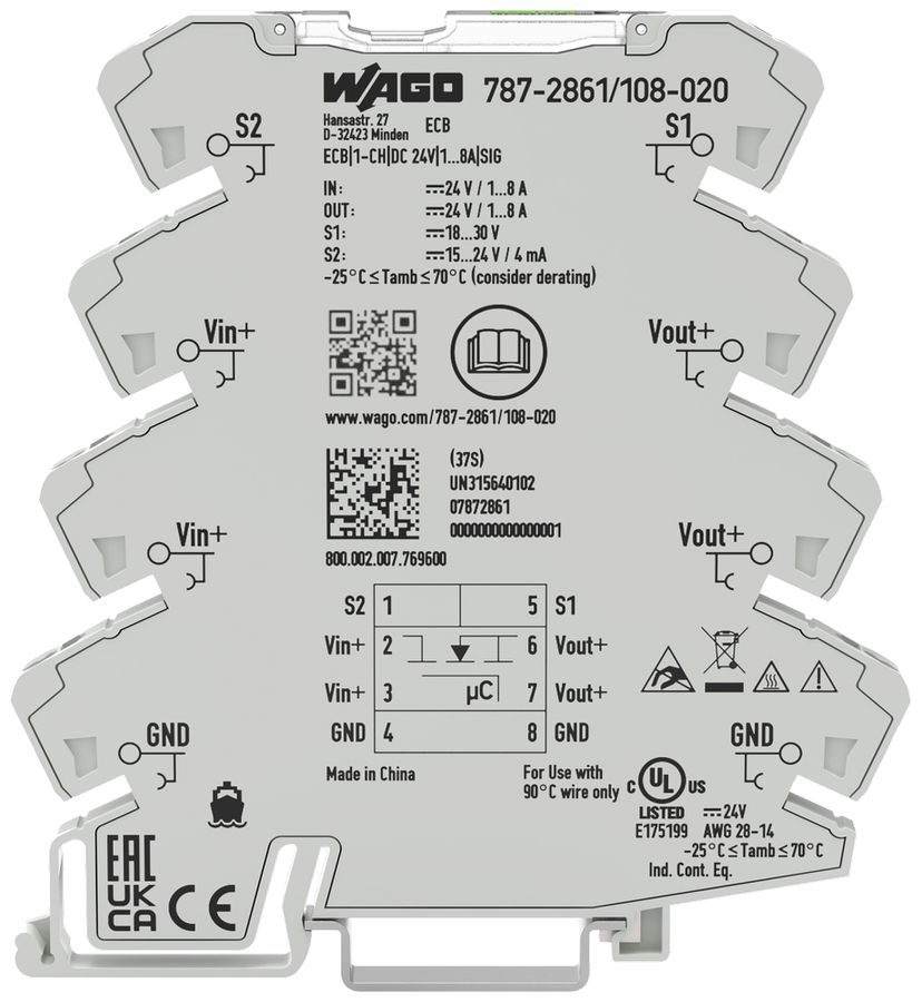 Schutzschalter elektronisch WAGO EPSITRON 1-Kanal 24VDC 1…8A kommunikationsfähig