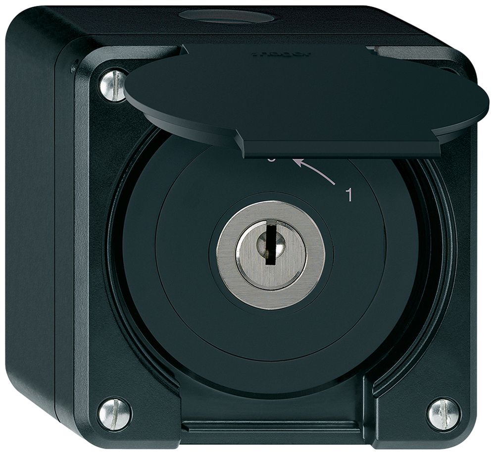 Contact pivotant à clé AP robusto IP55 noir avec clapet 1P