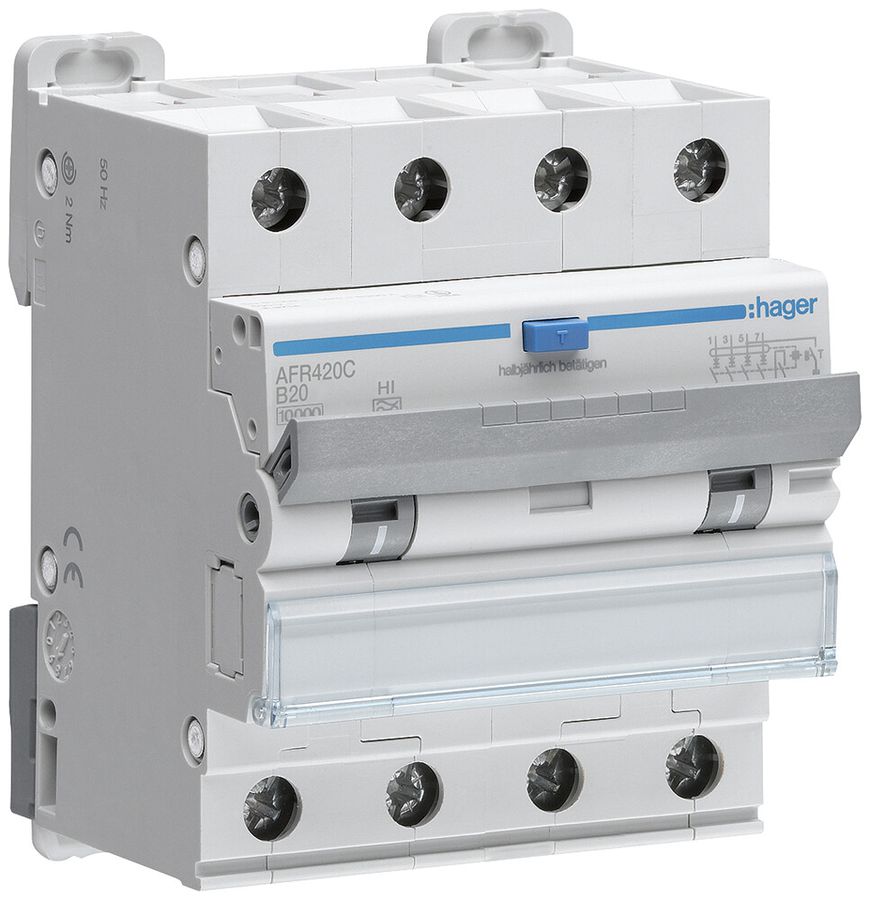 FI/LS-Schalter Hager RCBO 4P 400V Charakteristik B 20A 0.3A Typ A HI 10kA 4TE