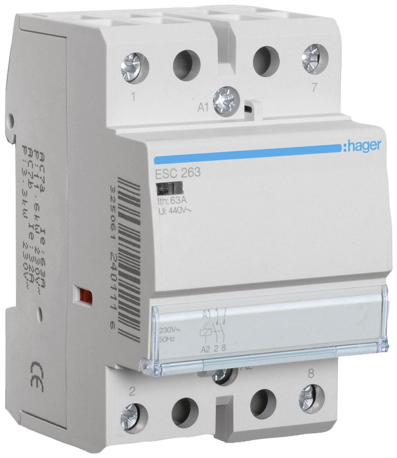 REG-Schütz Hager 230VAC 2 Schliesser 0 Öffner 63A 3TE