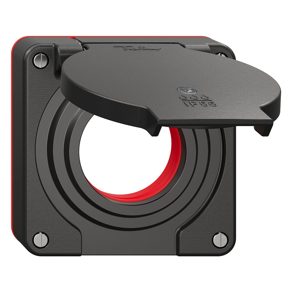 Coperchio c.coperchio ribalt.NEVO Ø42mm p.presa 1-volta ill. IP55 ne (guarn.ro)