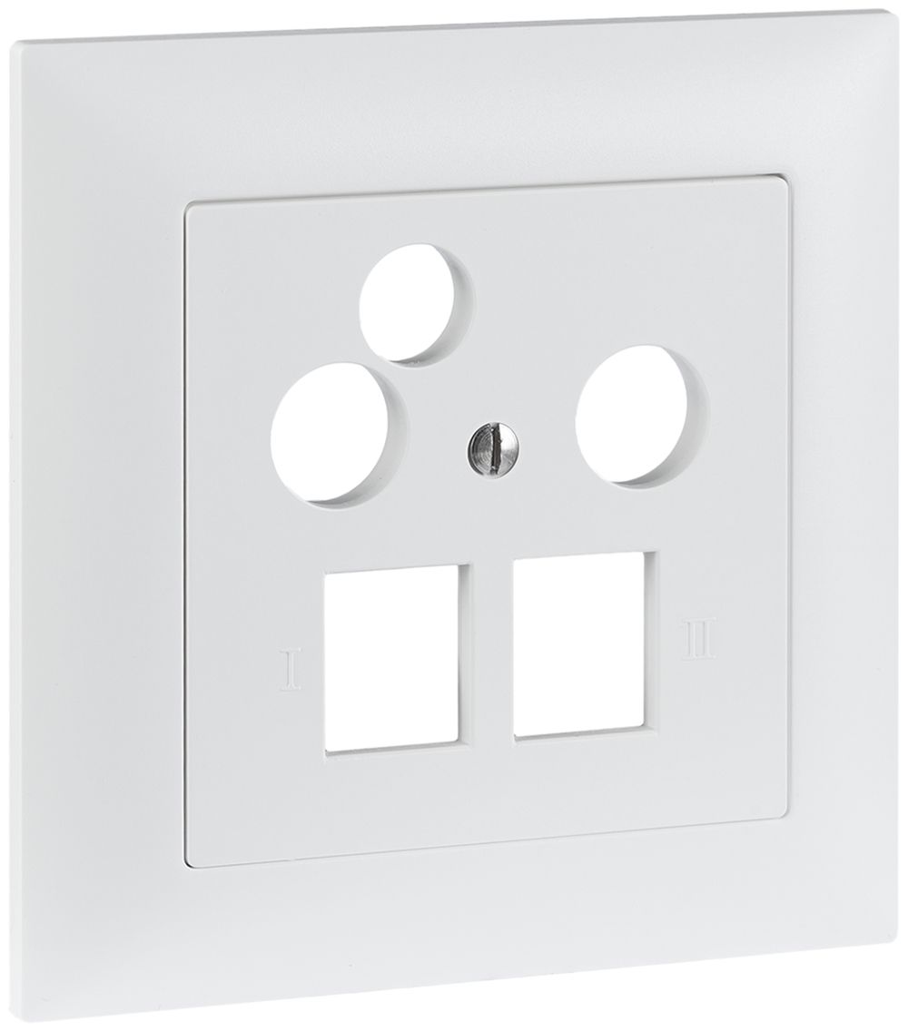 UP-Frontset R&M MiniDat 2×RJ45 3×Koax 88×88mm weiss