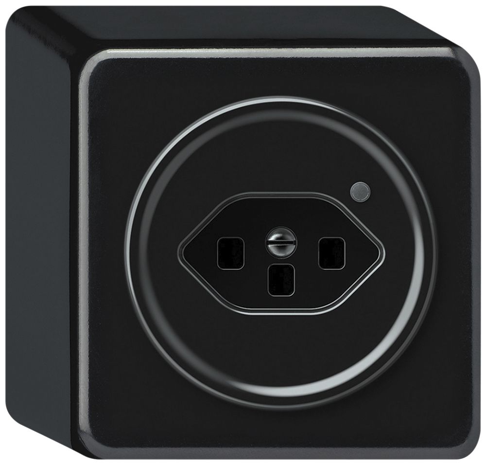 Prise AP origin 1×type 23 lum.vert 16A 230V 88×88×54mm noir