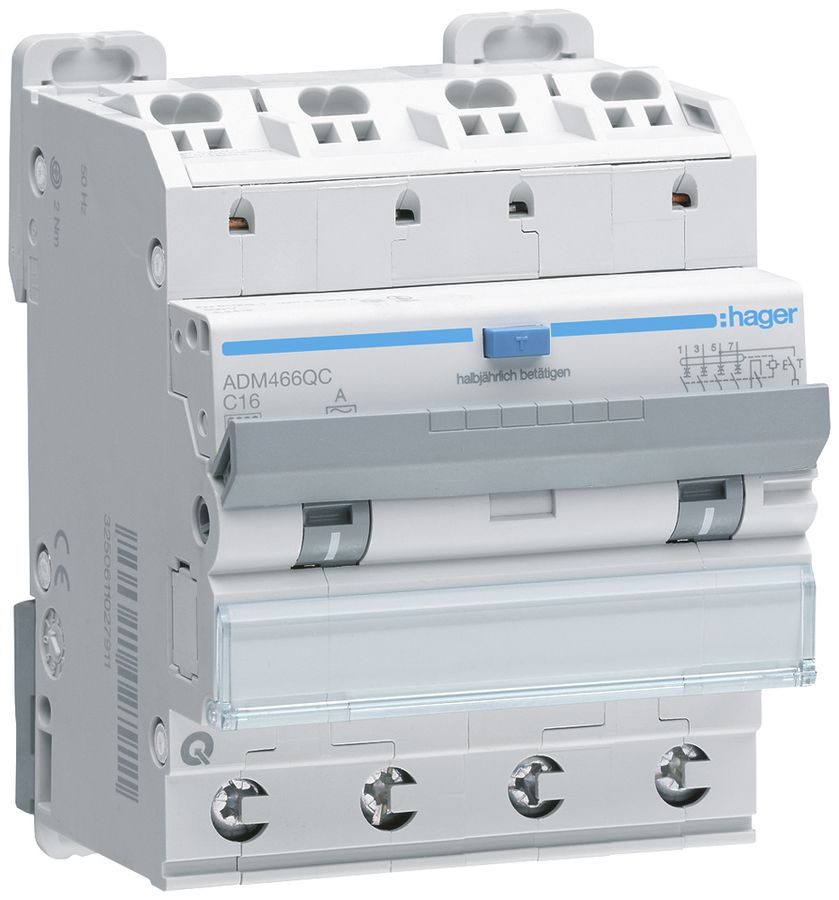 FI/LS-Schalter Hager RCBO QC 4P 400V Char.C 16A 0.03A Typ A 6kA 4TE
