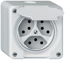 Presa AP robusto 3×T13 10A 250V 86×86mm IP21 bianco