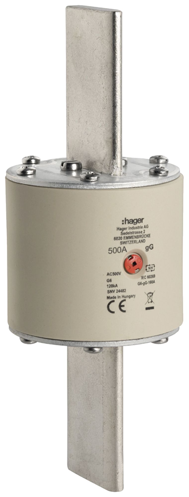 Fusibile HPC Hager SEV G6 500V AC 500A gG indicatore centrale