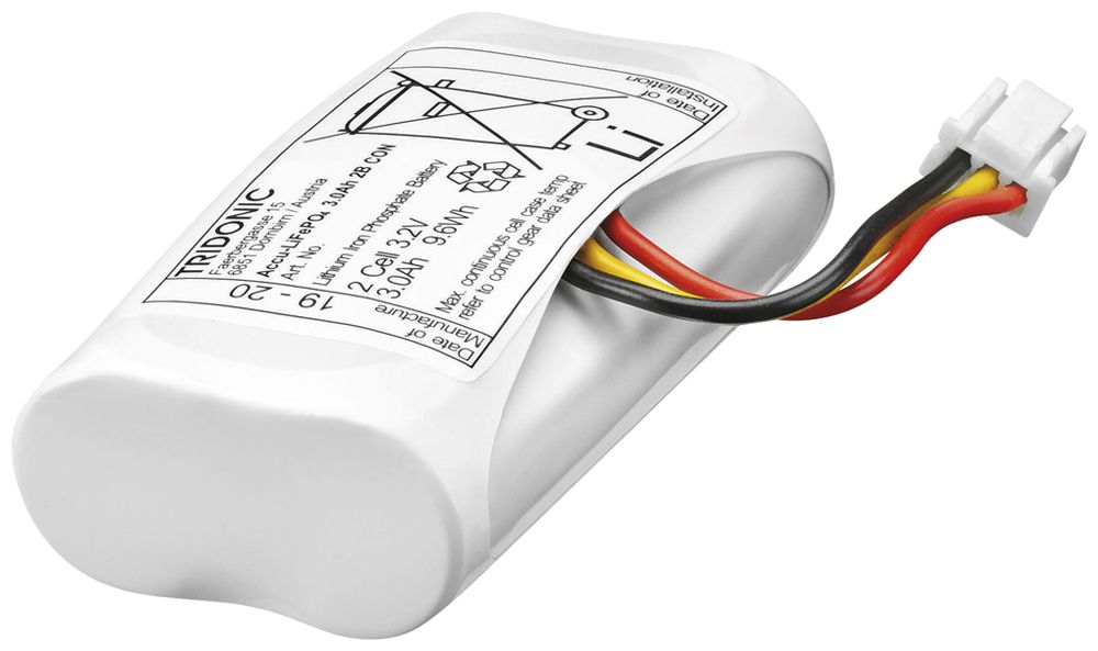 Accu p.haute température Tridonic LiFePO4 3Ah 3.2V×2 cell.p.élément sécurité R2A