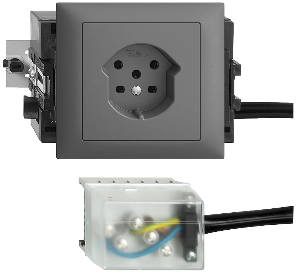 EB-Steckdose Typ 15 EDIZIOdue, 46…69mm, für Powerbus, dunkelgrau