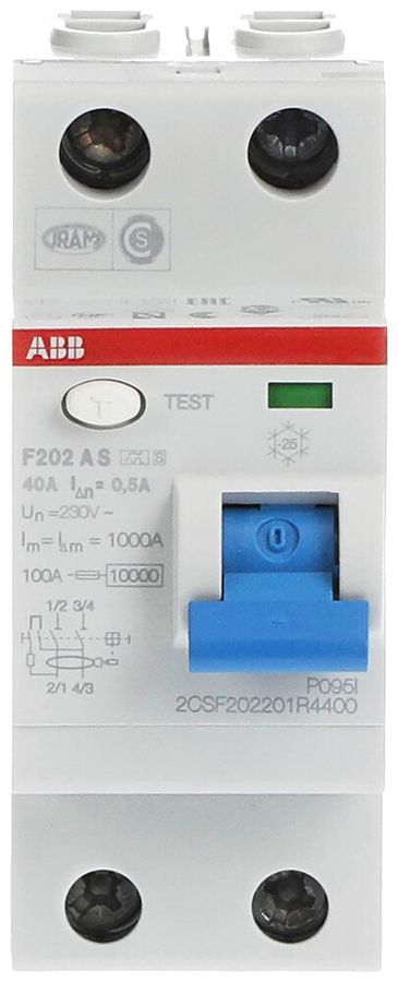 Fehlerstromschutzschalter ABB 500mA 40A 1P+N F202AS-40/0.5