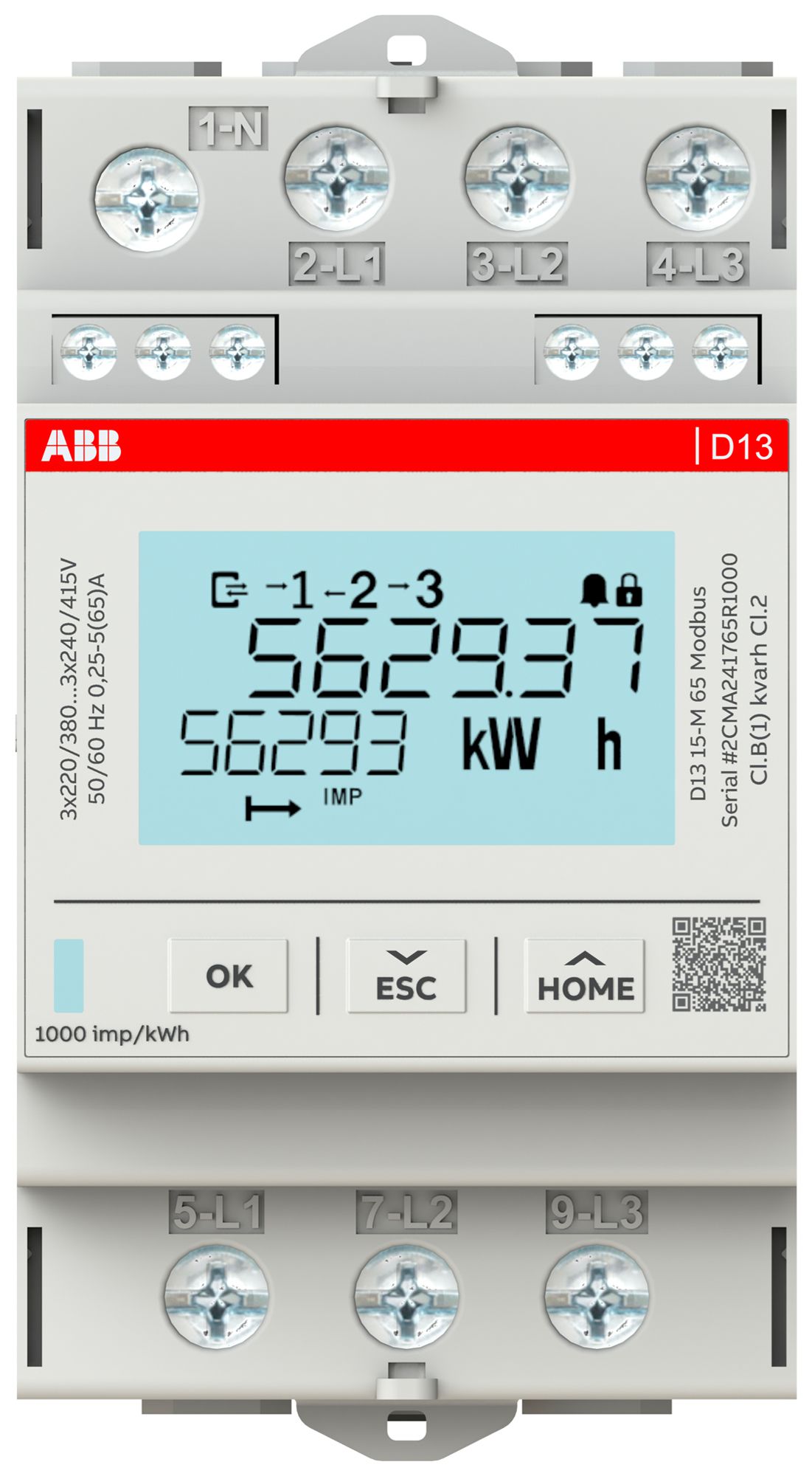 Contatore d'energia AMD ABB D13 15-MT 65 3LN 65A tariffa multi Modbus RTU S0 3UM