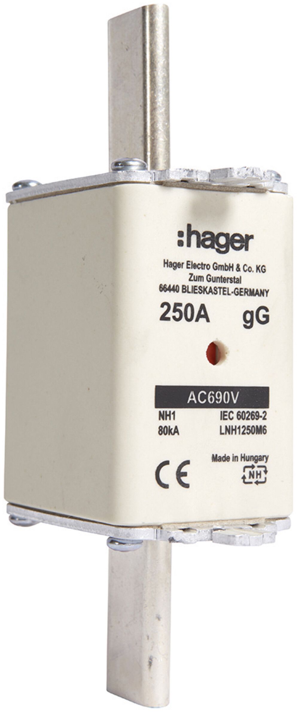 Fusible HPC Hager DIN1 690VAC 250A gG/gL avertisseur double inoxydable
