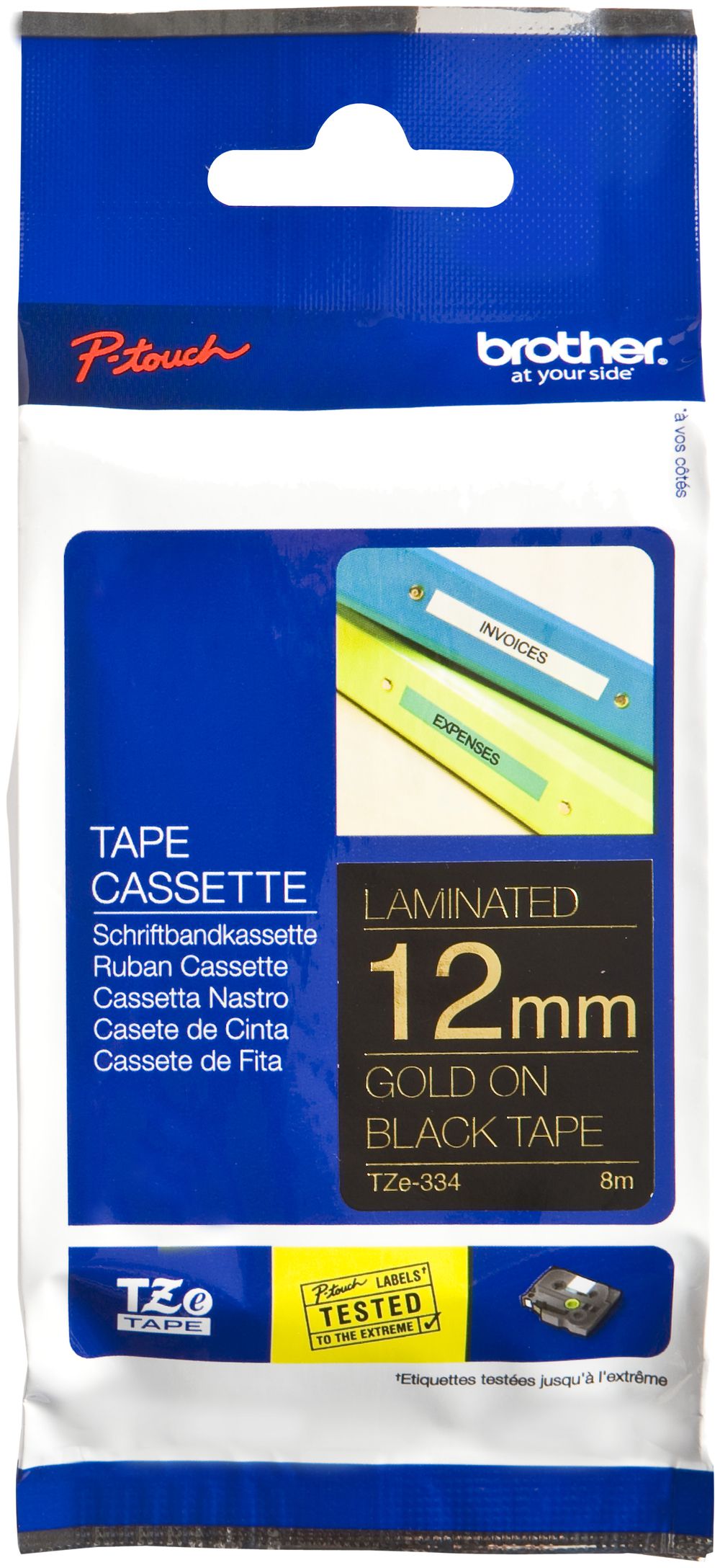 Schriftbandkassette Brother TZe-334 12mm×8m, schwarz/gold