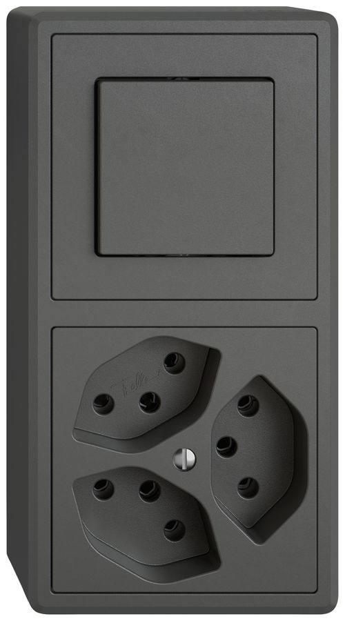 Combinazione AP EDIZIO.liv SNAPFIX® 2×1 140×74mm schema 3/1L+3×T13 grigio scuro