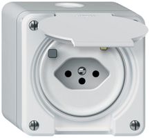 Prise FI AP robusto 1×T13 30mA 10A 250V 86×86mm IP21 blanc