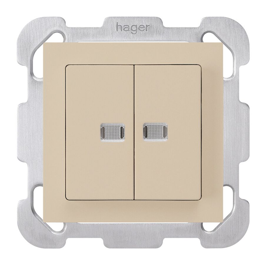 UP-Leuchtdruckschalter kallysto 1/3+3/1 mit 2 Linsen beige Befestigungsplatte