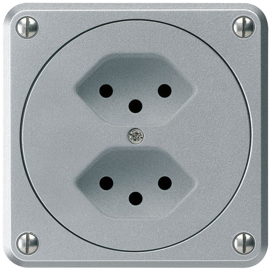 UP-Steckdose robusto 2×Typ 13 aluminium ohne Klappdeckel